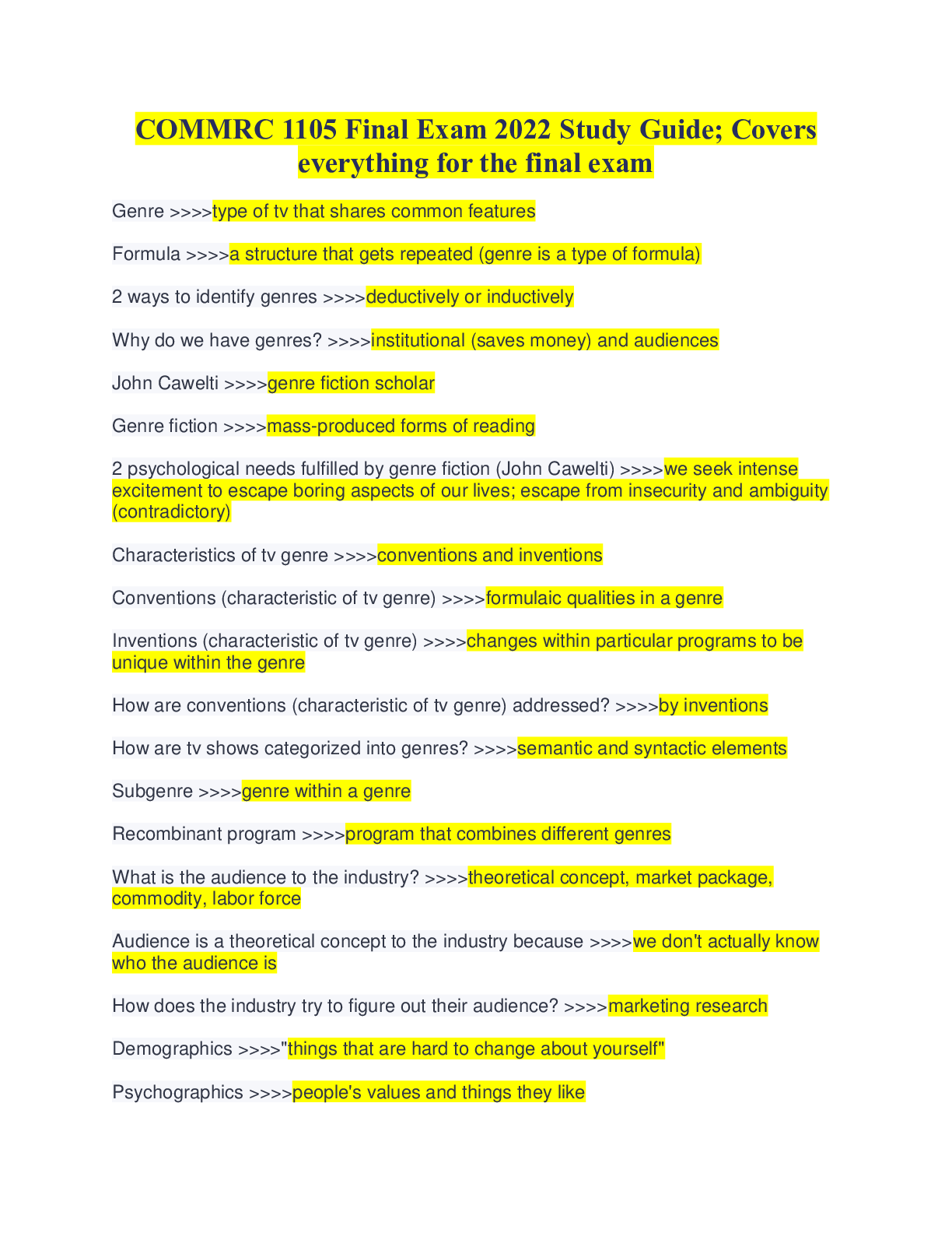 Preview image for COMMRC 1105 Final Exam 2022 Study Guide; Covers everything for the final exam